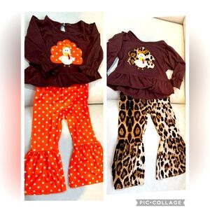 Thanksgiving flare leg- twin girl or two outfits- size 3T